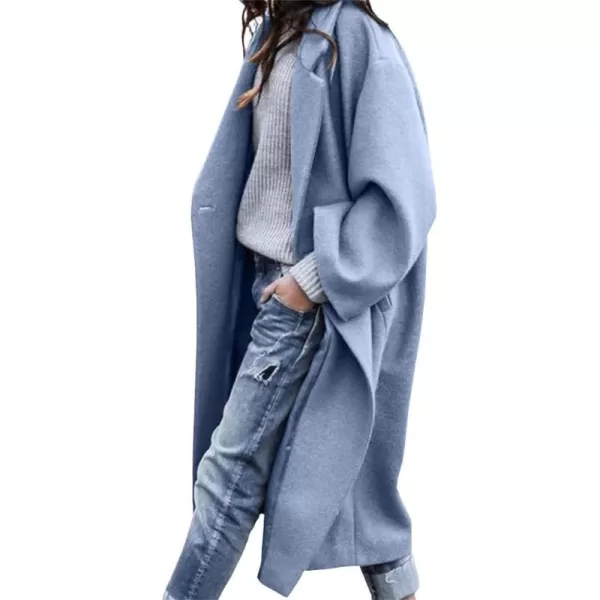 imagechouyatou Womens Casual Notched Lapel Single Breasted Work Office Wool Trench Pea CoatBlue