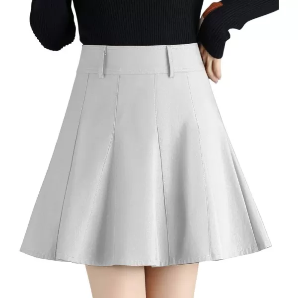 imagechouyatou Womens Casual Side Zipper Flare Pleated Faux Leather Skater SkirtsWhite