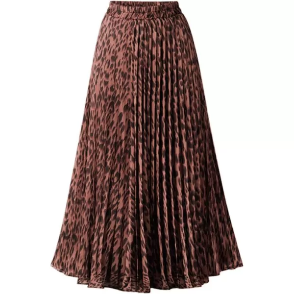 imagechouyatou Womens Elastic Waist Leopard Print ALine Pleated Swing Midi Length Full SkirtRustyleopard