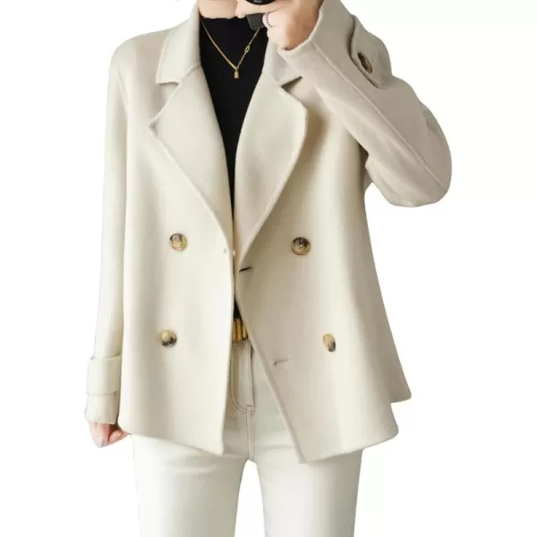 imagechouyatou Womens Fall Winter Casual Business Wool Blend Coat Loose Double Breasted Dressy Blazer Pea CoatBeige