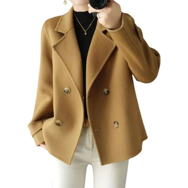 imagechouyatou Womens Fall Winter Casual Business Wool Blend Coat Loose Double Breasted Dressy Blazer Pea CoatLight Brown