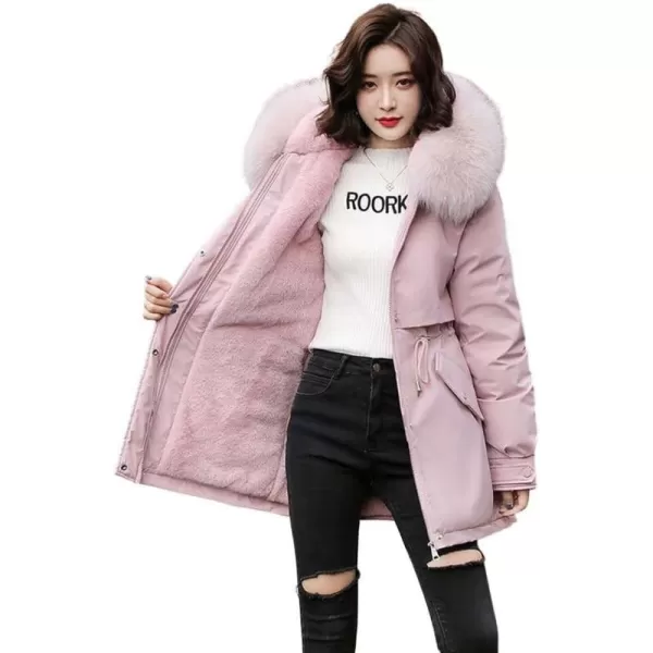 imagechouyatou Womens Windproof Sherpa Lined Faux Fur Hood Winter Parka Coat JacketPink