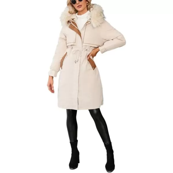 imagechouyatou Womens Winter Puffer Coat Windproof Long Faux Fur Hooded Parka JacketApricot