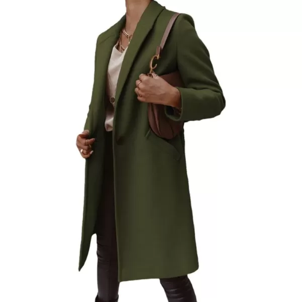 imagechouyatou Womens Winter Wool Coat Shawl Collar Business Casual One Button Midi Long Pea CoatArmy Green
