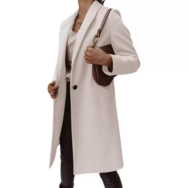 imagechouyatou Womens Winter Wool Coat Shawl Collar Business Casual One Button Midi Long Pea CoatBeige