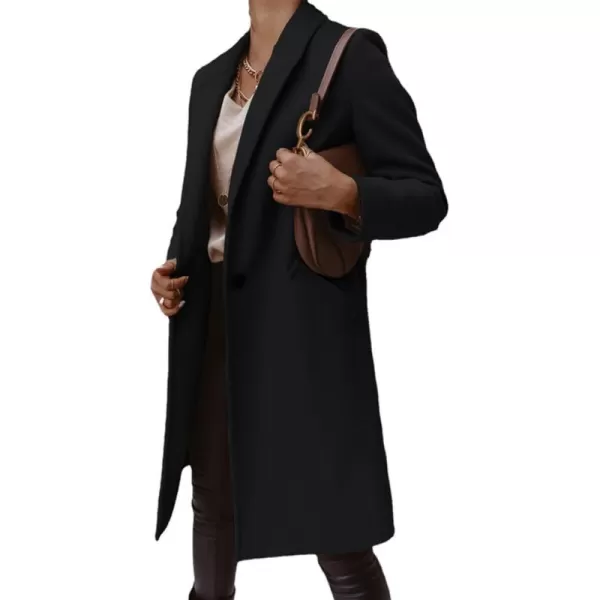 imagechouyatou Womens Winter Wool Coat Shawl Collar Business Casual One Button Midi Long Pea CoatBlack