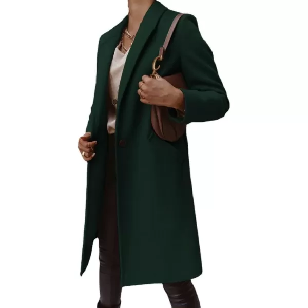 imagechouyatou Womens Winter Wool Coat Shawl Collar Business Casual One Button Midi Long Pea CoatBlackish Green