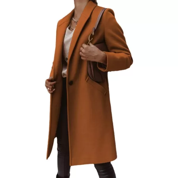 imagechouyatou Womens Winter Wool Coat Shawl Collar Business Casual One Button Midi Long Pea CoatBrown