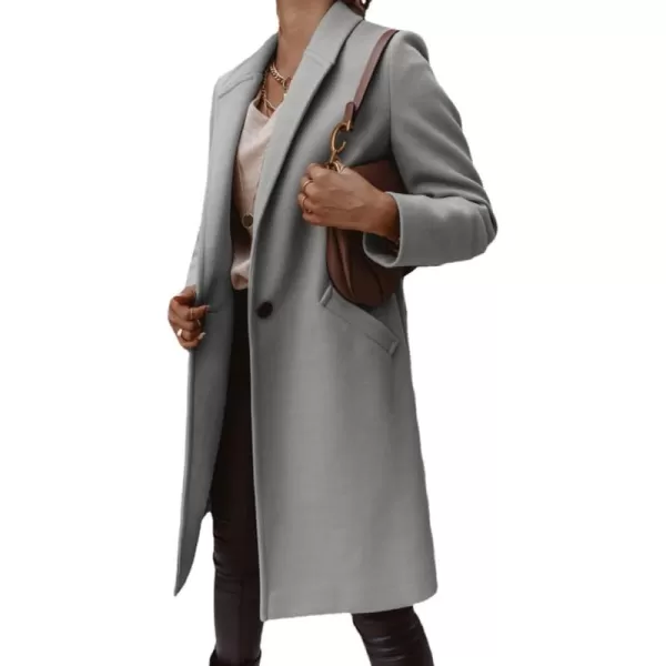 imagechouyatou Womens Winter Wool Coat Shawl Collar Business Casual One Button Midi Long Pea CoatGrey