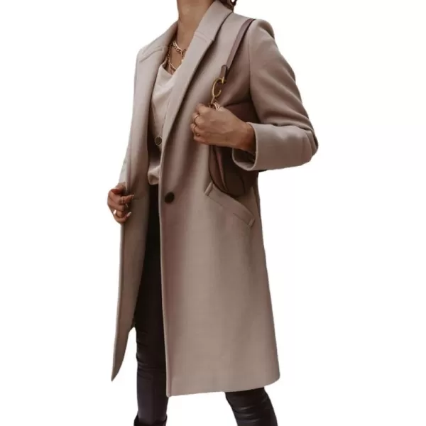 imagechouyatou Womens Winter Wool Coat Shawl Collar Business Casual One Button Midi Long Pea CoatLight Khaki