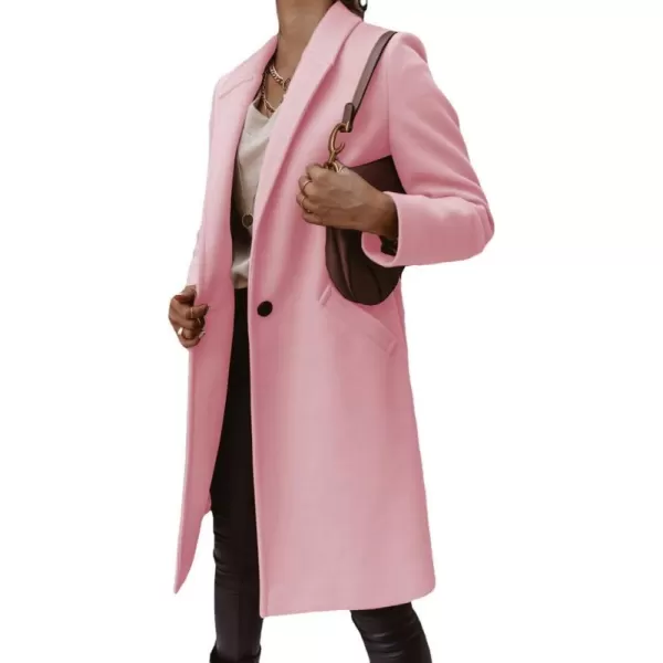 imagechouyatou Womens Winter Wool Coat Shawl Collar Business Casual One Button Midi Long Pea CoatPink
