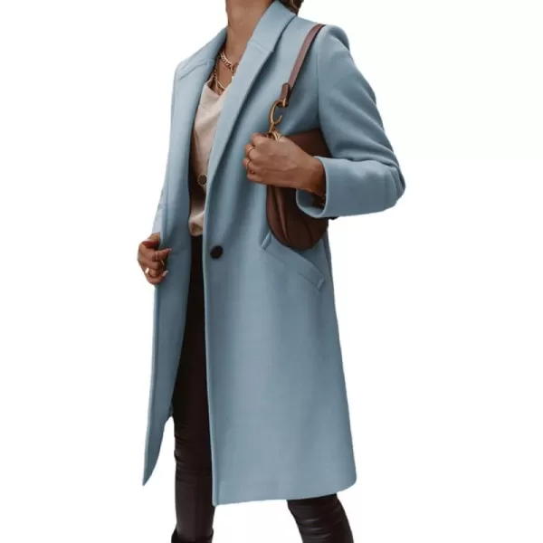imagechouyatou Womens Winter Wool Coat Shawl Collar Business Casual One Button Midi Long Pea CoatSky Blue