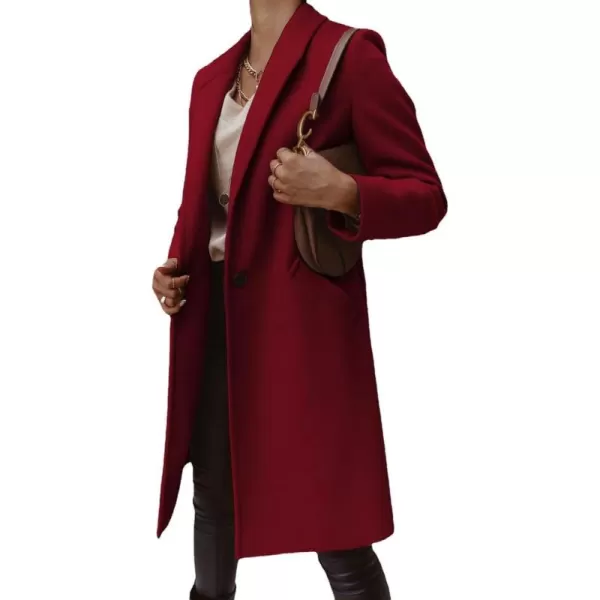 imagechouyatou Womens Winter Wool Coat Shawl Collar Business Casual One Button Midi Long Pea CoatWine Red