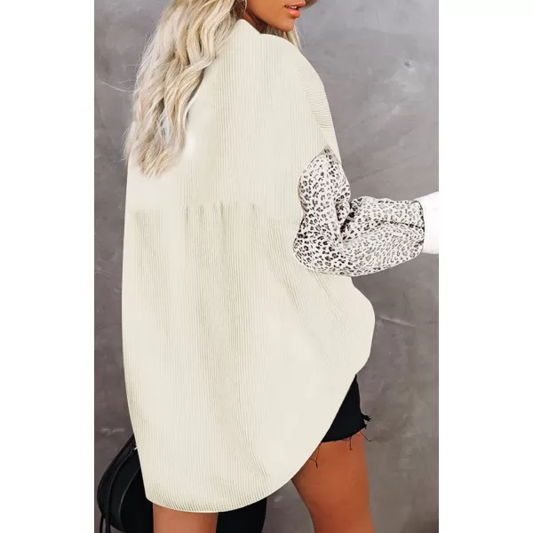 imagechouyatou Fall Fashion Blouses Tops for Women 2021 Contrast Leopard Corduroy Button Loose Oversized Batwing Shirt ShacketApricot