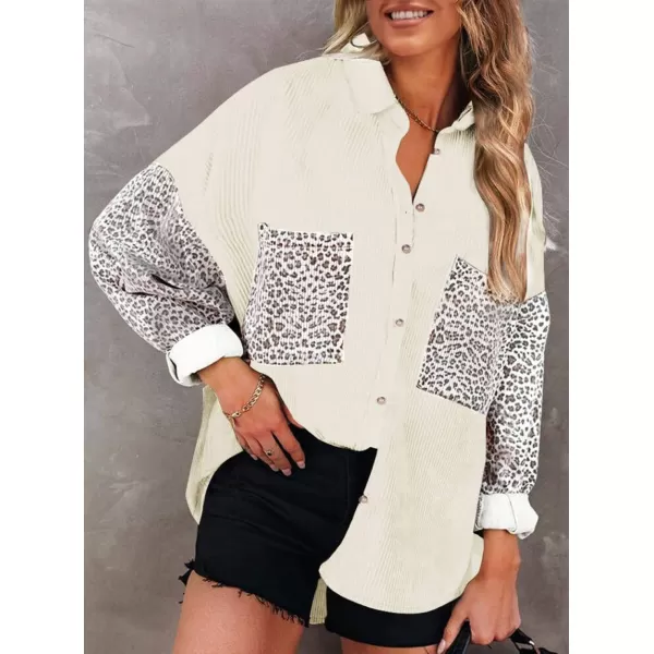 imagechouyatou Fall Fashion Blouses Tops for Women 2021 Contrast Leopard Corduroy Button Loose Oversized Batwing Shirt ShacketApricot