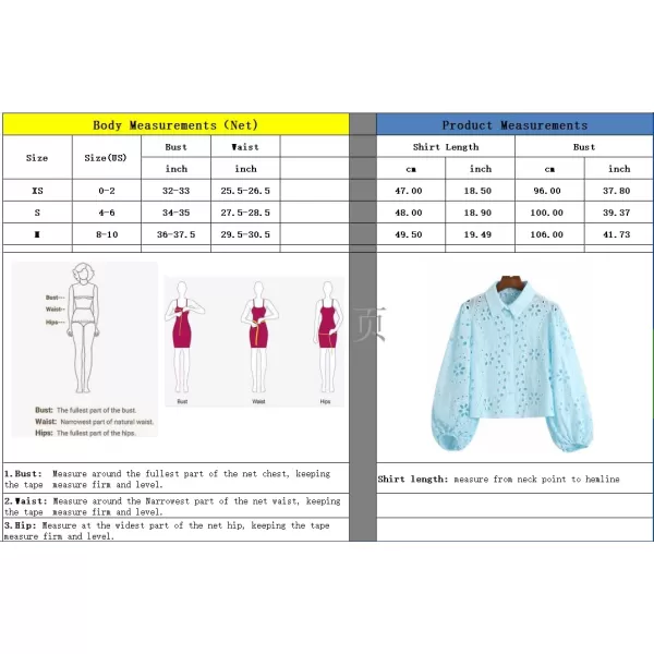 imagechouyatou Women Spring Long Sleeve Hollow Out Lace Top Summer Collared Button Down Shirt Work BlousesBlue