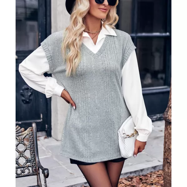 imagechouyatou Womens 2 in 1 Sweater Shirt Spread Collar Long Sleeve Knitted Pullover Blouse TopsGray