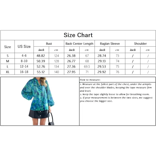 imagechouyatou Womens Boho Colorful Lantern Long Sleeve Button Down Floral Print Oversized Blouse Shirt TopsBlue