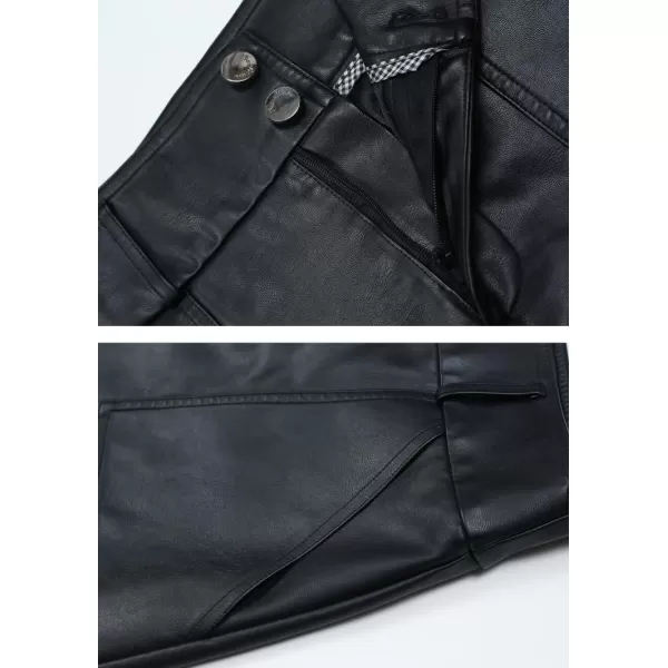imagechouyatou Womens Casual High Waist Pu Leather Skirts ALine Faux Leather Midi Long Skirt with PocketsBlack