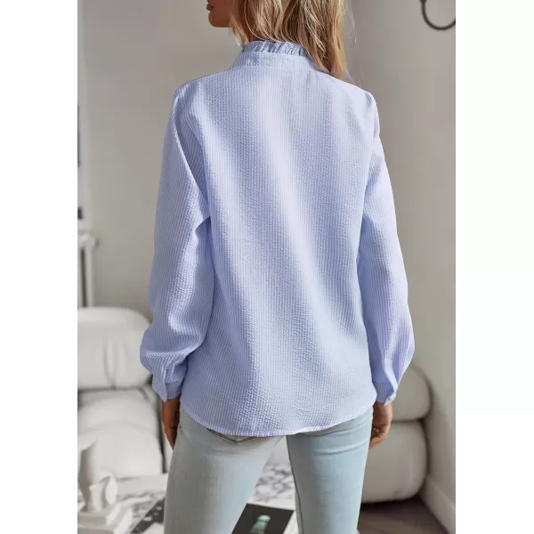 imagechouyatou Womens Casual Loose Fit Long Sleeve Solid Striped Button Down Ruffle Babydoll Shirt Blouse TopsBlue Stripe