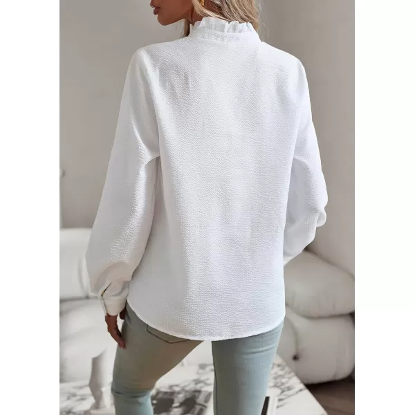 imagechouyatou Womens Casual Loose Fit Long Sleeve Solid Striped Button Down Ruffle Babydoll Shirt Blouse TopsWhite