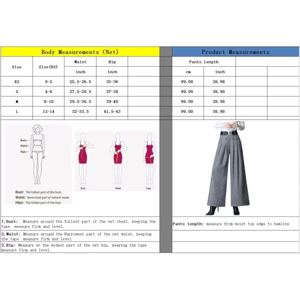 imagechouyatou Womens Casual Wide Leg Wool Blend Pants Baggy Culotte Elastic Waist Loose Trousers with BeltBlue