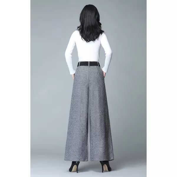imagechouyatou Womens Casual Wide Leg Wool Blend Pants Baggy Culotte Elastic Waist Loose Trousers with BeltLight Grey