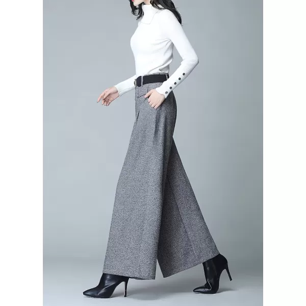 imagechouyatou Womens Casual Wide Leg Wool Blend Pants Baggy Culotte Elastic Waist Loose Trousers with BeltLight Grey