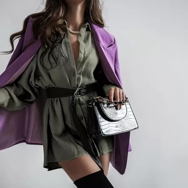 imagechouyatou Womens Cotton Midi Long Button Down Shirt Long Sleeve Loose Casual Work Blouse Top with TieArmy Green