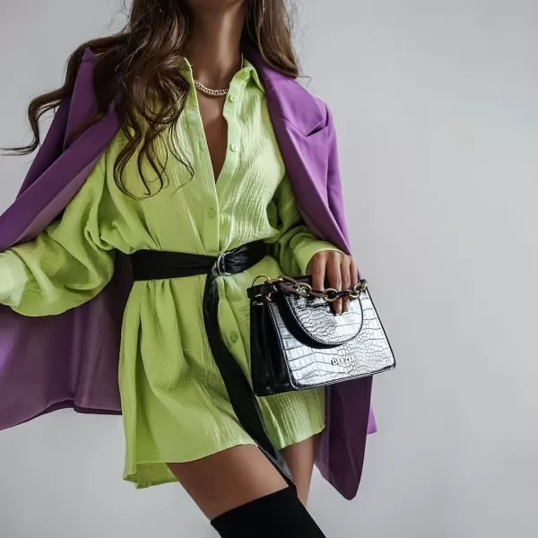 imagechouyatou Womens Cotton Midi Long Button Down Shirt Long Sleeve Loose Casual Work Blouse Top with TieLight Green