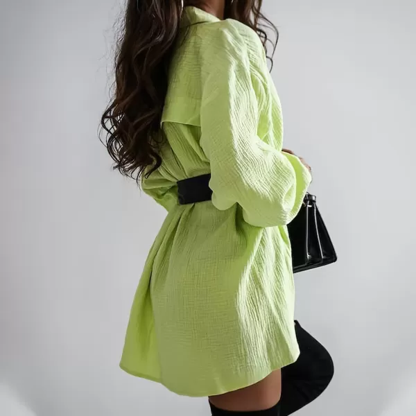 imagechouyatou Womens Cotton Midi Long Button Down Shirt Long Sleeve Loose Casual Work Blouse Top with TieLight Green