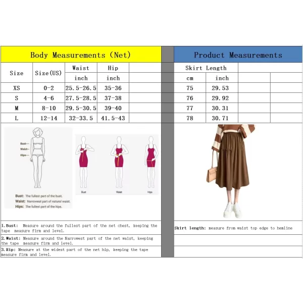 imagechouyatou Womens Elastic Waist Corduroy Skirts Vintage Frill ALine Pocket Corduroy Midi Long SkirtBlack