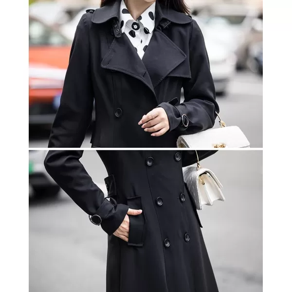 imagechouyatou Womens Fall Dressy Office Double Breasted Maxi Long Trench Coat OvercoatBlack