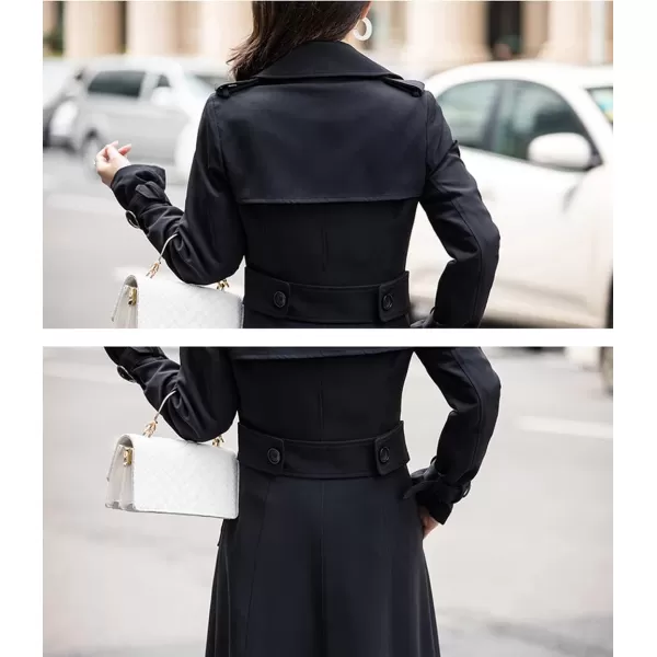 imagechouyatou Womens Fall Dressy Office Double Breasted Maxi Long Trench Coat OvercoatBlack