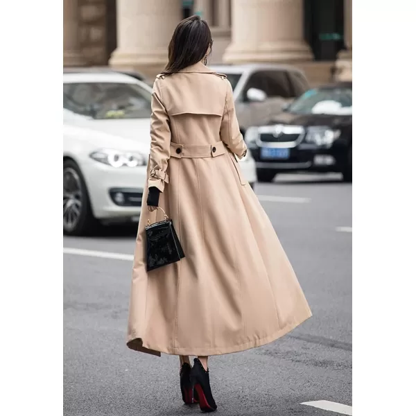 imagechouyatou Womens Fall Dressy Office Double Breasted Maxi Long Trench Coat OvercoatKhaki