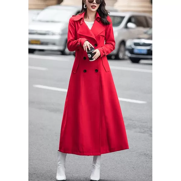 imagechouyatou Womens Fall Dressy Office Double Breasted Maxi Long Trench Coat OvercoatRed