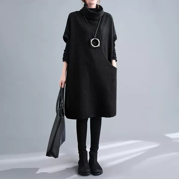 imagechouyatou Womens Fall Winter Oversized Turtleneck Midi Sweater Vest Dress Loose Knit Tunic Sweater Dress Pullover TopBlack