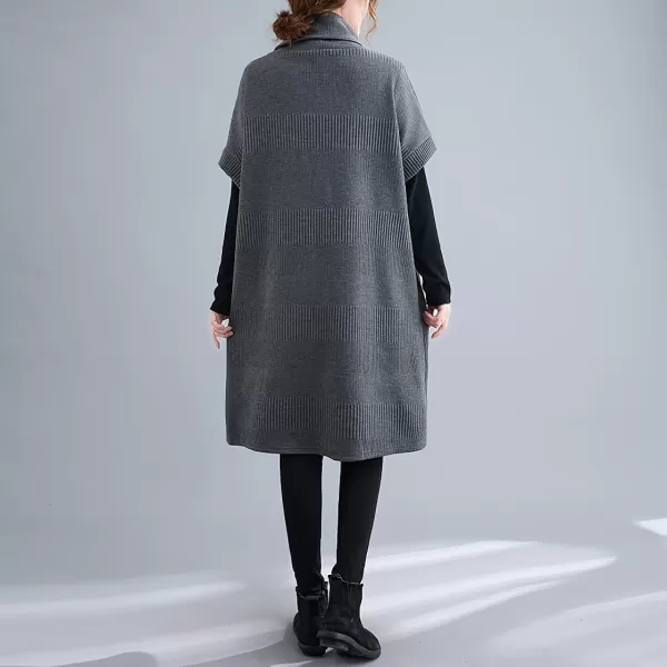 imagechouyatou Womens Fall Winter Oversized Turtleneck Midi Sweater Vest Dress Loose Knit Tunic Sweater Dress Pullover TopGrey