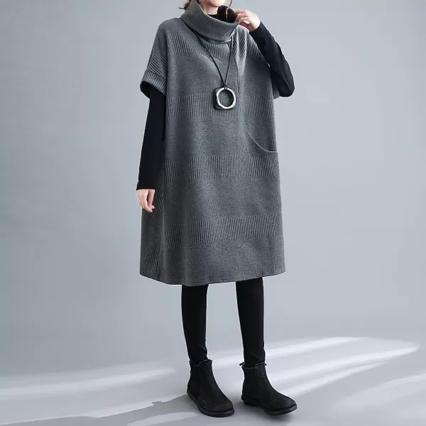 imagechouyatou Womens Fall Winter Oversized Turtleneck Midi Sweater Vest Dress Loose Knit Tunic Sweater Dress Pullover TopGrey