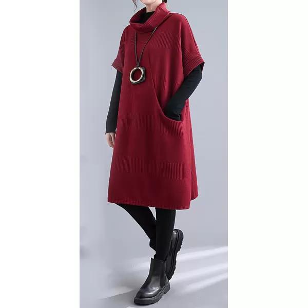 imagechouyatou Womens Fall Winter Oversized Turtleneck Midi Sweater Vest Dress Loose Knit Tunic Sweater Dress Pullover TopRed