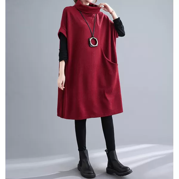 imagechouyatou Womens Fall Winter Oversized Turtleneck Midi Sweater Vest Dress Loose Knit Tunic Sweater Dress Pullover TopRed