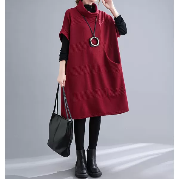 imagechouyatou Womens Fall Winter Oversized Turtleneck Midi Sweater Vest Dress Loose Knit Tunic Sweater Dress Pullover TopRed
