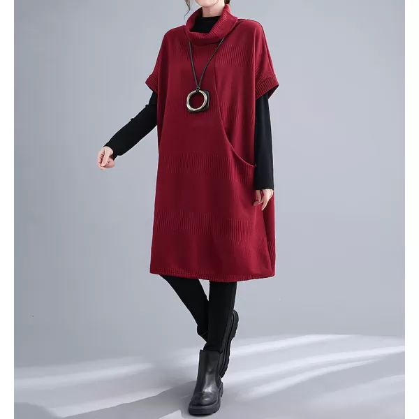 imagechouyatou Womens Fall Winter Oversized Turtleneck Midi Sweater Vest Dress Loose Knit Tunic Sweater Dress Pullover TopRed