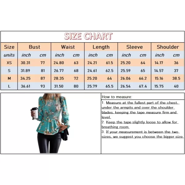 imagechouyatou Womens Floral Printed Puff Long Sleeve Flounce Boho Smocked Blouse TopsBlue