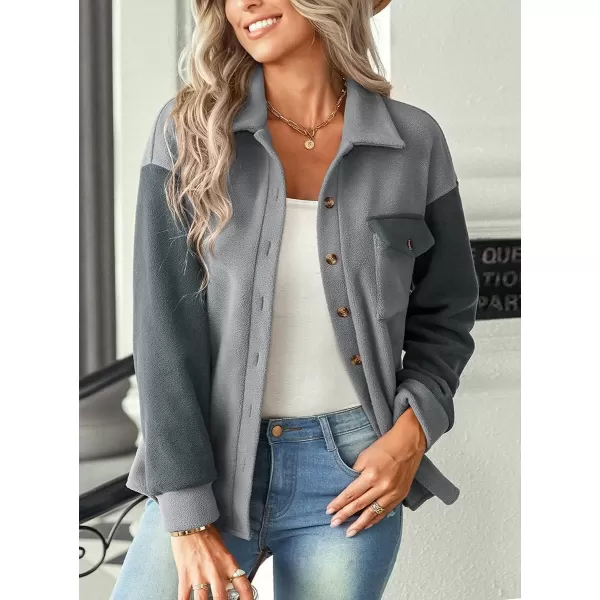 imagechouyatou Womens Oversized Color Block Shirt Flannel Button Down Spliced Shacket TopsGrey