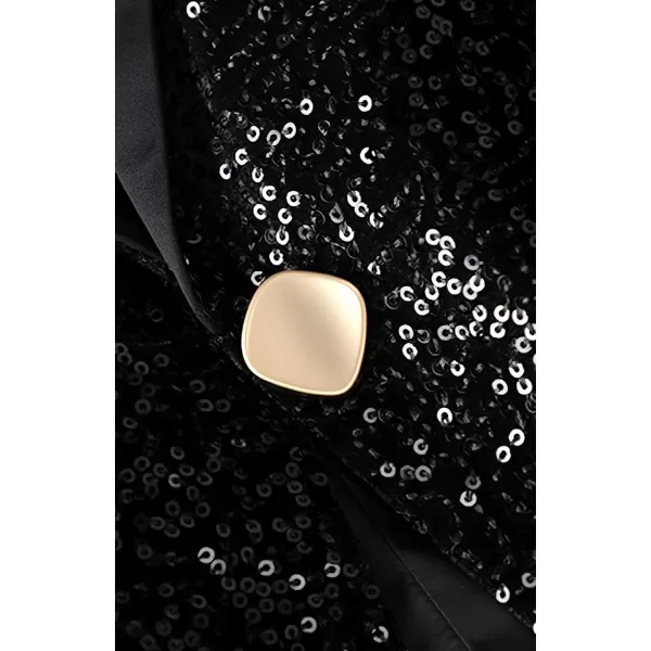 imagechouyatou Womens Party Shiny Sequin Sparkly Open Front Blazer Coat Notch Lapel One Button Cardigan JacketBlack