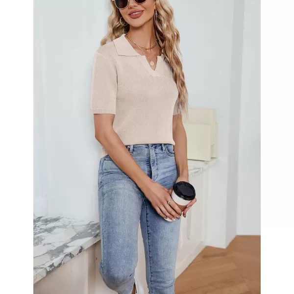 imagechouyatou Womens Spring Summer Short Sleeve Sweater Business Casual Top Blouse Polo TShirtApricot