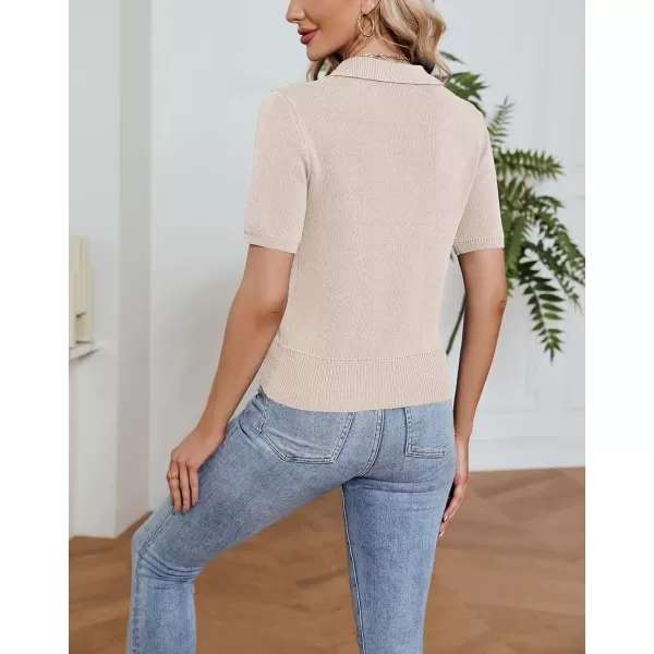 imagechouyatou Womens Spring Summer Short Sleeve Sweater Business Casual Top Blouse Polo TShirtApricot
