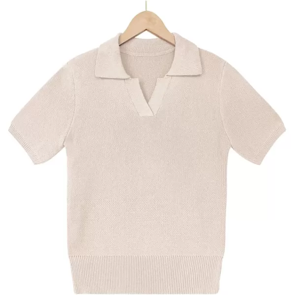 imagechouyatou Womens Spring Summer Short Sleeve Sweater Business Casual Top Blouse Polo TShirtApricot