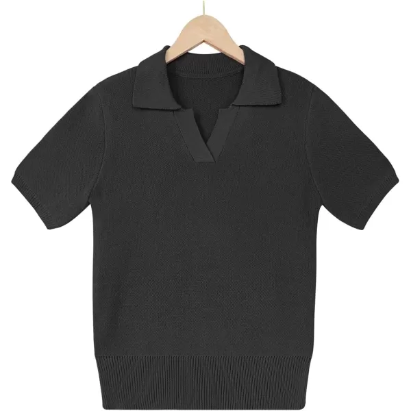 imagechouyatou Womens Spring Summer Short Sleeve Sweater Business Casual Top Blouse Polo TShirtBlack